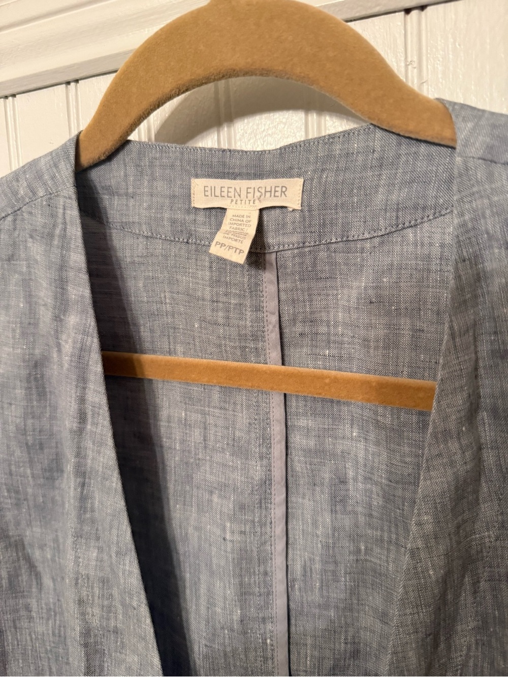 Eileen Fisher 100% Linen Chambray Open Front Jacket PP - Picture 2 of 5